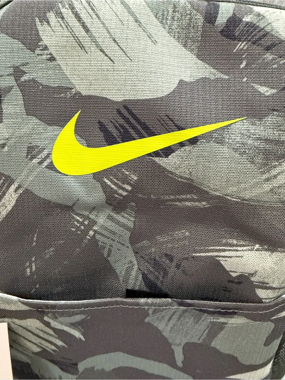 Nike Brasilia Grey Camo Backpack Yellow Swoosh 24L